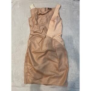 J MENDEL Women's Asymmetric Pleaded Cocktail Dress Size M Peach Sleeveless